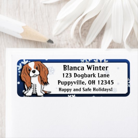 Étiquette Dessin d'hiver Cavalier King Charles Spaniel (En situation)