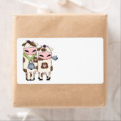 Étiquette dessin humoristique du couple de vache moo (En situation)