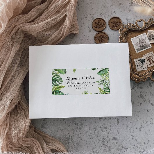 Étiquette Destination Tropical Green Wedding Adresse RSVP