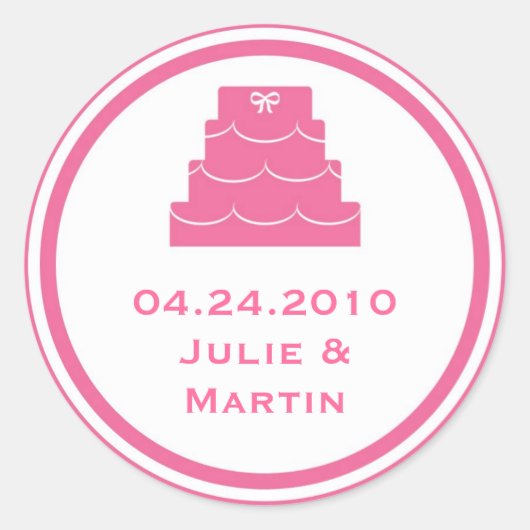 Étiquette d'étiquette de mariage de gâteau rose (Devant)