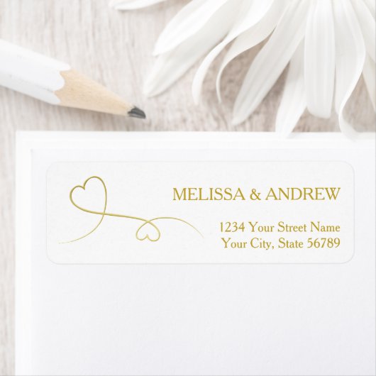 Étiquette Deux Coeurs Or Élégants (En situation)