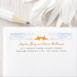 Étiquette Deux Origami Orange Cranes Mariage asiatique Adres