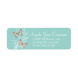 Étiquette Deux papillons turquoise aqua mariage mince répons