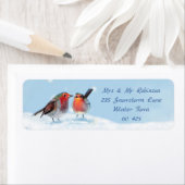 Étiquette Deux robins, neige (En situation)