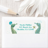 Étiquette Deux Seahorses Aquarelle Plage Mariage Invitation (En situation)