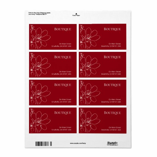 Étiquette d'expédition Fleurie Rouge Rustique pour (Feuille entière)