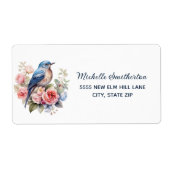 Étiquette d'expédition Fleurs roses Oiseau bleu (Devant)