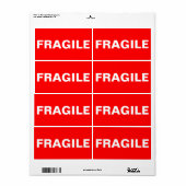 Étiquette d'expédition fragile rouge (Feuille entière)