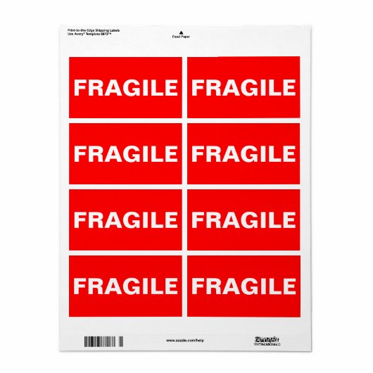 Étiquette d'expédition Red Fragile (Feuille entière)