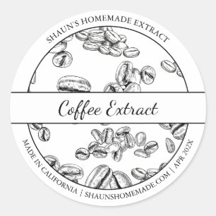 Étiquette d'extraction de café en croquis noir et