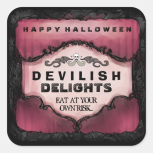 Étiquette d'Halloween - Rouge et Noir Grand Carré