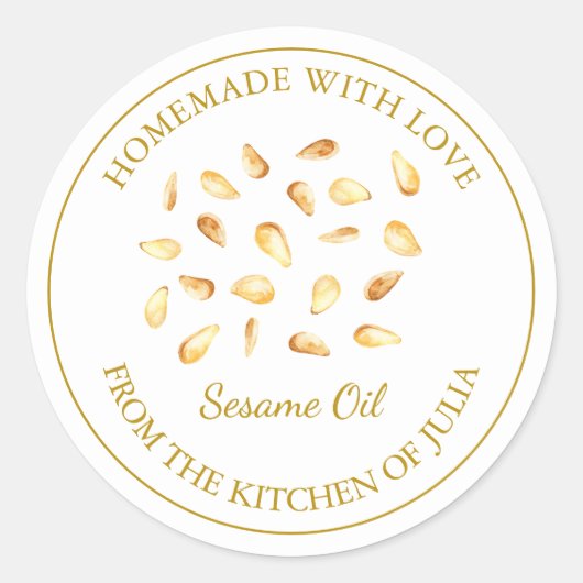Étiquette d'huile de sésame maison d'or | Blanc (Devant)