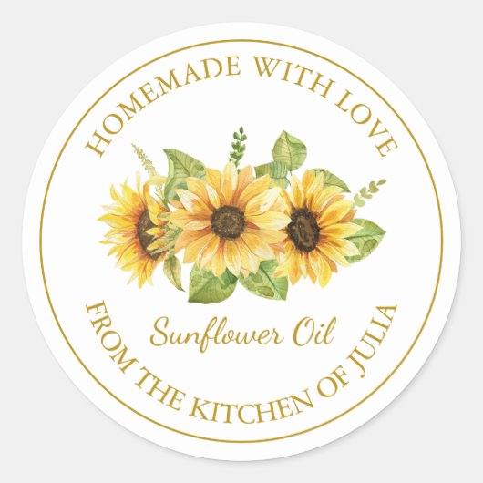 Étiquette d'huile de tournesol maison Gold | Blanc (Devant)