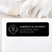 Étiquette Diamant Floral Monogramme Mariage noir Retour (En situation)