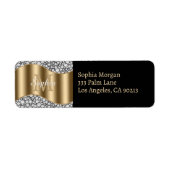 Étiquette Diamants de glam, Monogramme d'or, nom et adresse (Devant)