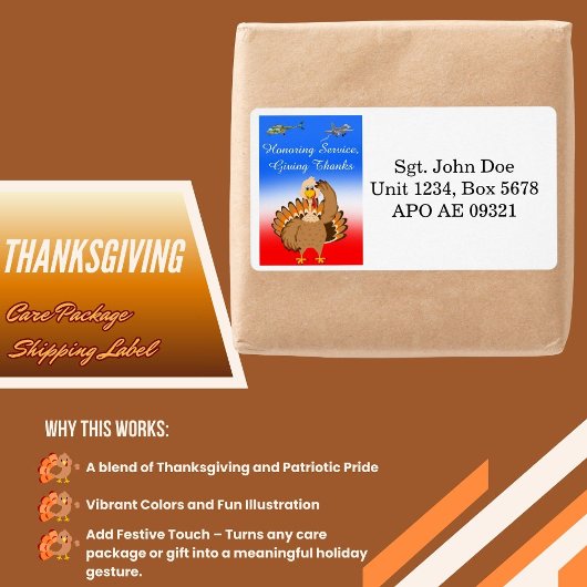Étiquette Dinde de Thanksgiving militaire saluant