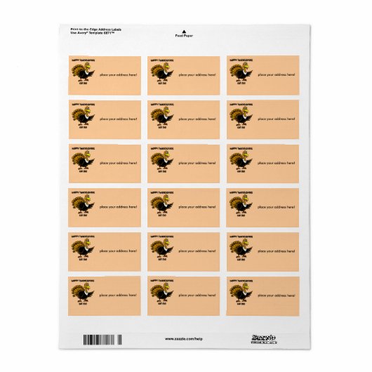 Étiquette Dîner de dinde Thanksgiving (Feuille entière)