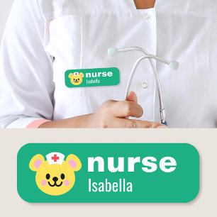 Étiquette d'infirmière à nom personnalisé Ourson s