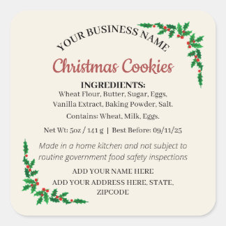 Étiquette d'ingrédient de biscuits de Noël Cottage