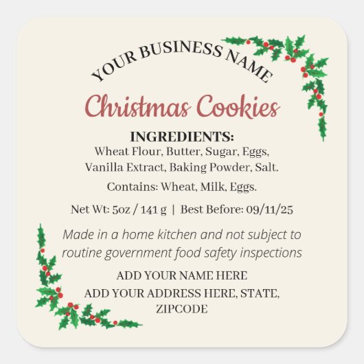 Étiquette d'ingrédient de biscuits de Noël Cottage (Devant)