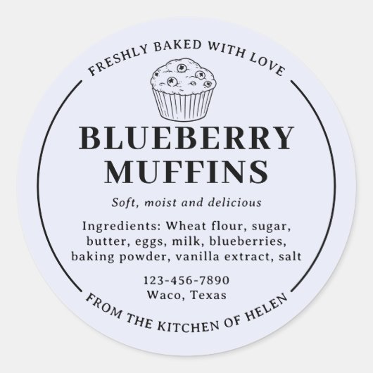 Étiquette d'ingrédient de boulangerie Muffins Bleu (Devant)