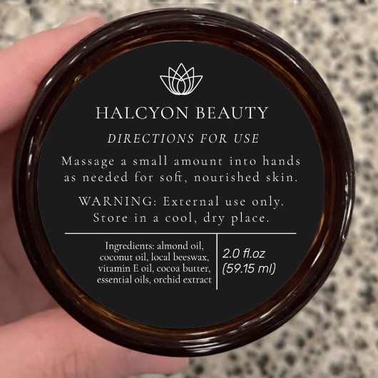 Étiquette d'ingrédient de produit de beauté noir