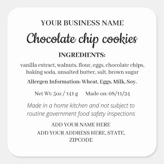 Étiquette d'ingrédient de produits maison simples (Devant)