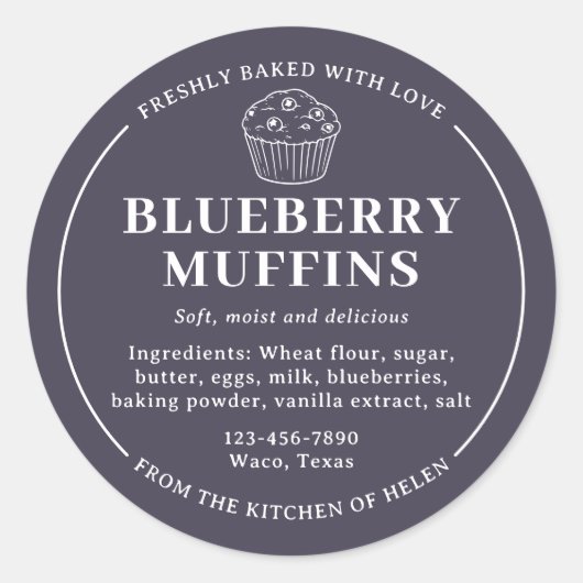 Étiquette d'ingrédient pour Muffins aux Myrtilles (Devant)