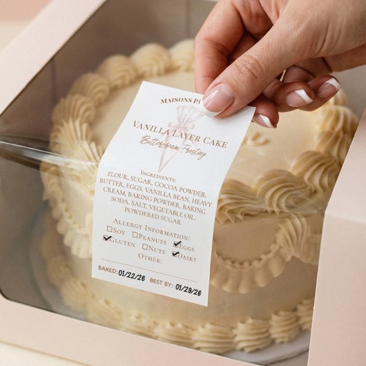 Étiquette d'ingrédients de boulangerie et d'alimen