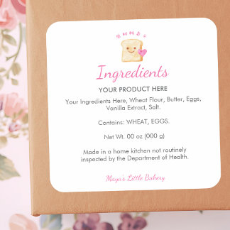 Étiquette d'ingrédients de boulangerie rose Kawaii