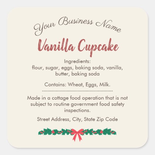 Étiquette d'ingrédients de Cupcake à la Vanille de (Devant)