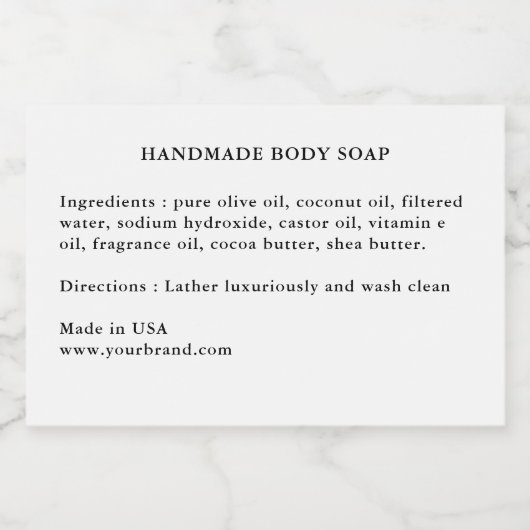 Étiquette d'ingrédients de savon faits main (Étiquettes simples)