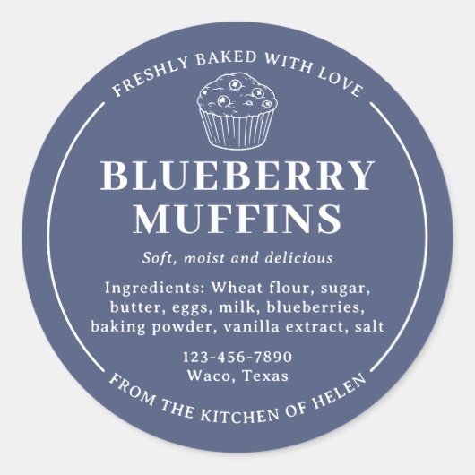 Étiquette d'ingrédients pour muffins aux myrtilles (Devant)