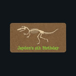 Étiquette Dinosaur Bones Kids Birthday Party Personalized<br><div class="desc">Sticker labels for that the party favors and gift bags of that dinosaur excavation themed birthday party! This design has a dinosaur skeleton loosely based on the velociraptor against a dirt texture background.Personalise easily with your party message.</div>