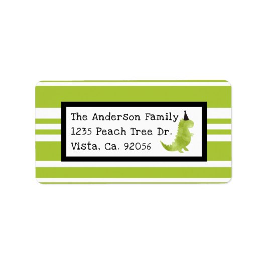 Étiquette Dinosaur Thème Vert et Noir Petit Dino (Devant)