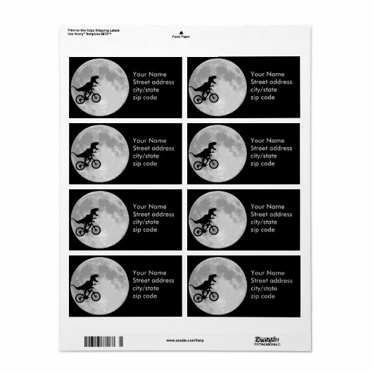 Étiquette Dinosaur Vélo & Lune (Feuille entière)