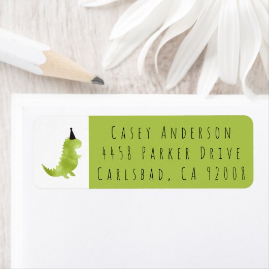 Étiquette Dinosaure Thème Stomp et Chomp Green Dino Annivers (En situation)