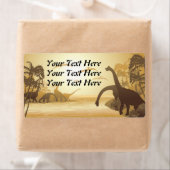 Étiquette Dinosaures sur le paysage jurassique tropical (En situation)