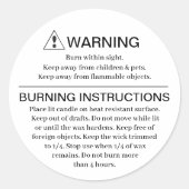 Étiquette d'instruction d'avertissement de bougie (Devant)