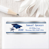 Étiquette Diplôme bleu argent Mortier casquette & diplôme (En situation)