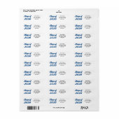 Étiquette Diplômé de la promotion 2025 avec script bleu (Feuille entière)