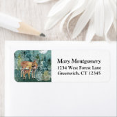 Étiquette Doe Fawn Deer Forest Pleine lune Neige Adresse de  (En situation)