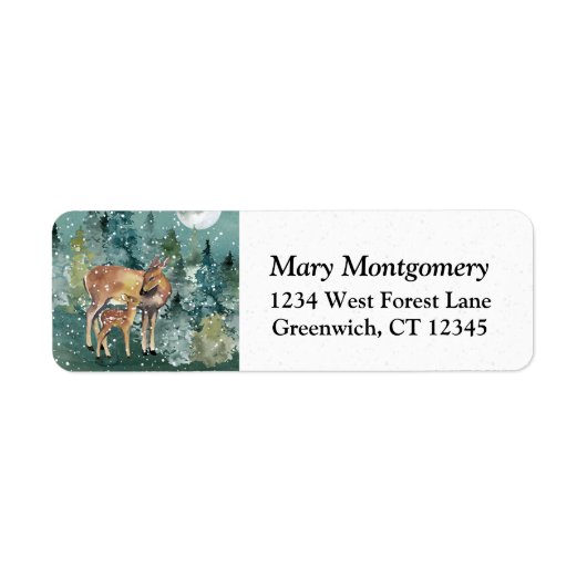 Étiquette Doe Fawn Deer Forest Pleine lune Neige Adresse de  (Devant)