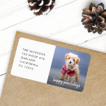 Étiquette Dog Christmas | Cute Puppy Happy Pawlidays<br><div class="desc">Photo personnalisée simple et élégante Happy Pawlidays étiquettes d'adresse de retour de vacances avec typographie manuscrite minimaliste moderne et un dégradé noir simple sur un arrière - plan rouge framboise. La photo de votre animal de compagnie bien-aimé et le texte peuvent facilement être personnalisés pour un design aussi unique que...</div>