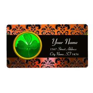 Étiquette DOMMAQUES ORANGE VERT AVEC SHAMROCK, noir