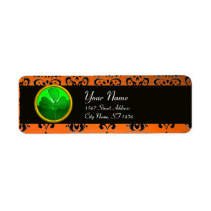 Étiquette DOMMAQUES ORANGE VERT AVEC SHAMROCK, noir