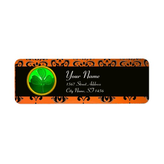 Étiquette DOMMAQUES ORANGE VERT AVEC SHAMROCK, noir (Devant)