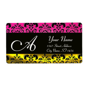 ÉTIQUETTE DOMMASQUE D'OR NOIR, MONOGRAMME D'AMÉTHYSTE DE FUC