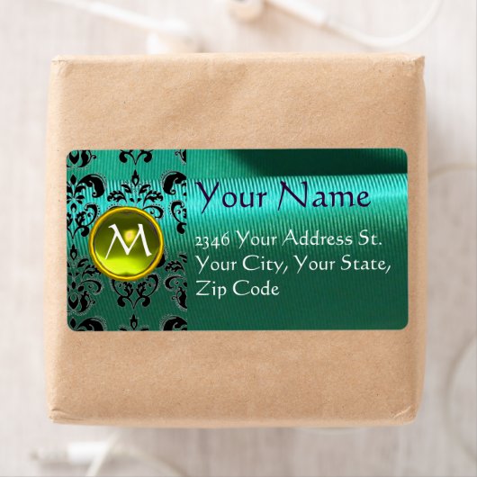 Étiquette DOMMASQUES DE SOIE GEM jaune vert bleu (En situation)