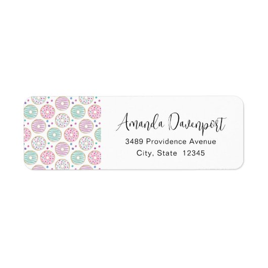 Étiquette Donut Motif mignon Adresse colorée (Devant)